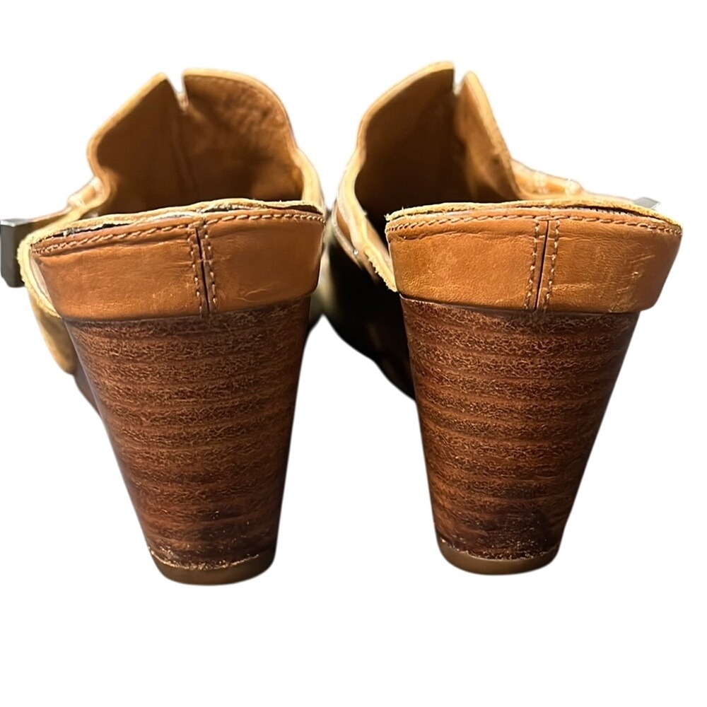 Cole Haan Suede Mules Wood Wedge 3.5" Heel Clogs Slip-Ons Tan Shoes Brazilian‎ - Picture 3 of 8
